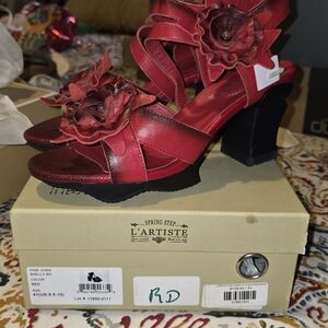L'ATISTE Red Strappy Floral Heels